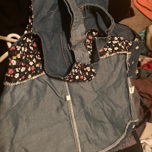 Cat Overall Dress Jean Denim Floral Patch Medium 130 6 7 8 Cotton - Picture 6 of 7